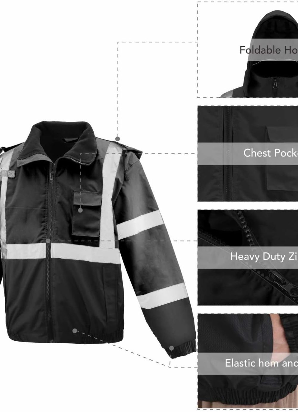 Class4 High Visibility Weatherproof Bomber Jacket with Quilted Built-in Liner - Image 3