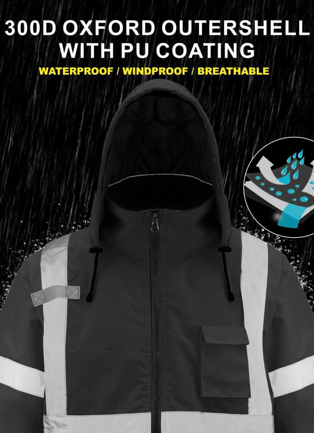 Class4 High Visibility Weatherproof Bomber Jacket with Quilted Built-in Liner - Image 6
