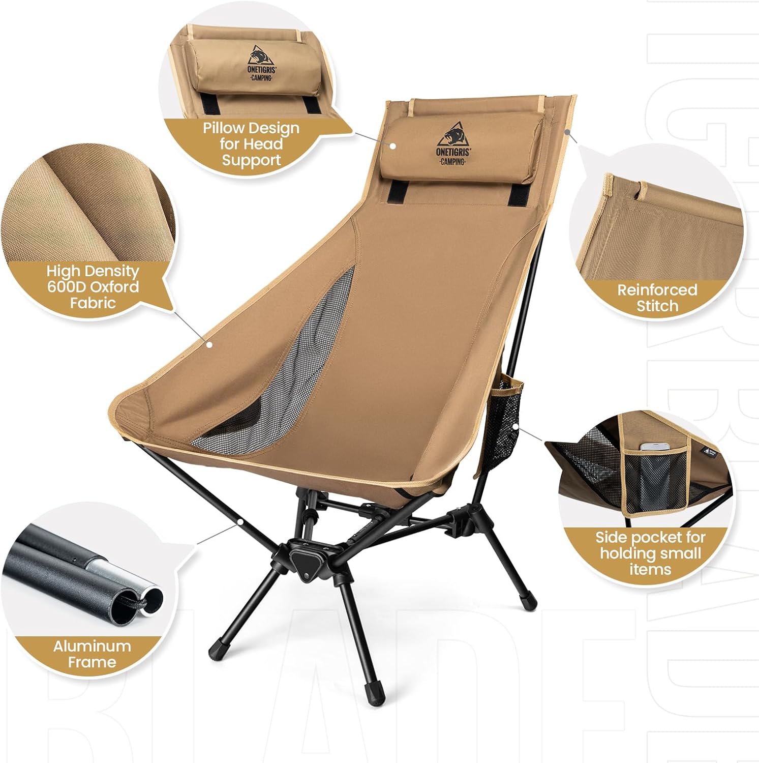 OneTigris Tigerblade High Back Camping Chair with Pillow Design, Comfortable Widened Seat Folding Chair - Image 7