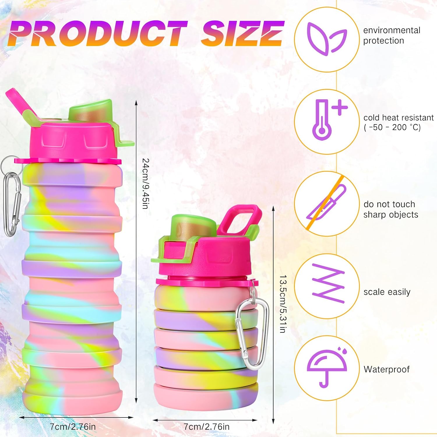 Sunnyray 40 Pack Collapsible Water Bottles 17oz Silicone Foldable Water Bottle Bulk Portable Leak Proof Reusable Camouflage Sports Bottles with Clip for Travel Hiking Camping Outdoor - Image 2
