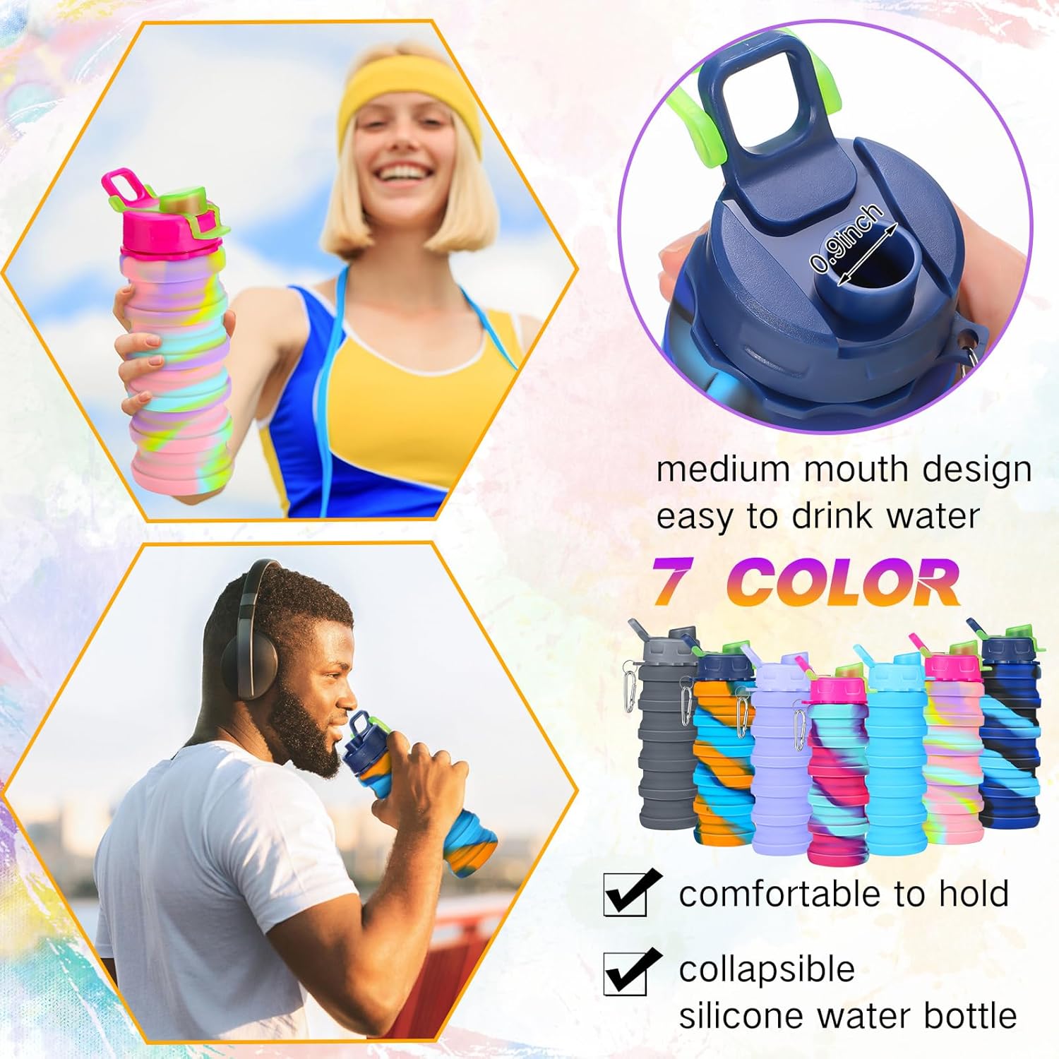 Sunnyray 40 Pack Collapsible Water Bottles 17oz Silicone Foldable Water Bottle Bulk Portable Leak Proof Reusable Camouflage Sports Bottles with Clip for Travel Hiking Camping Outdoor - Image 4