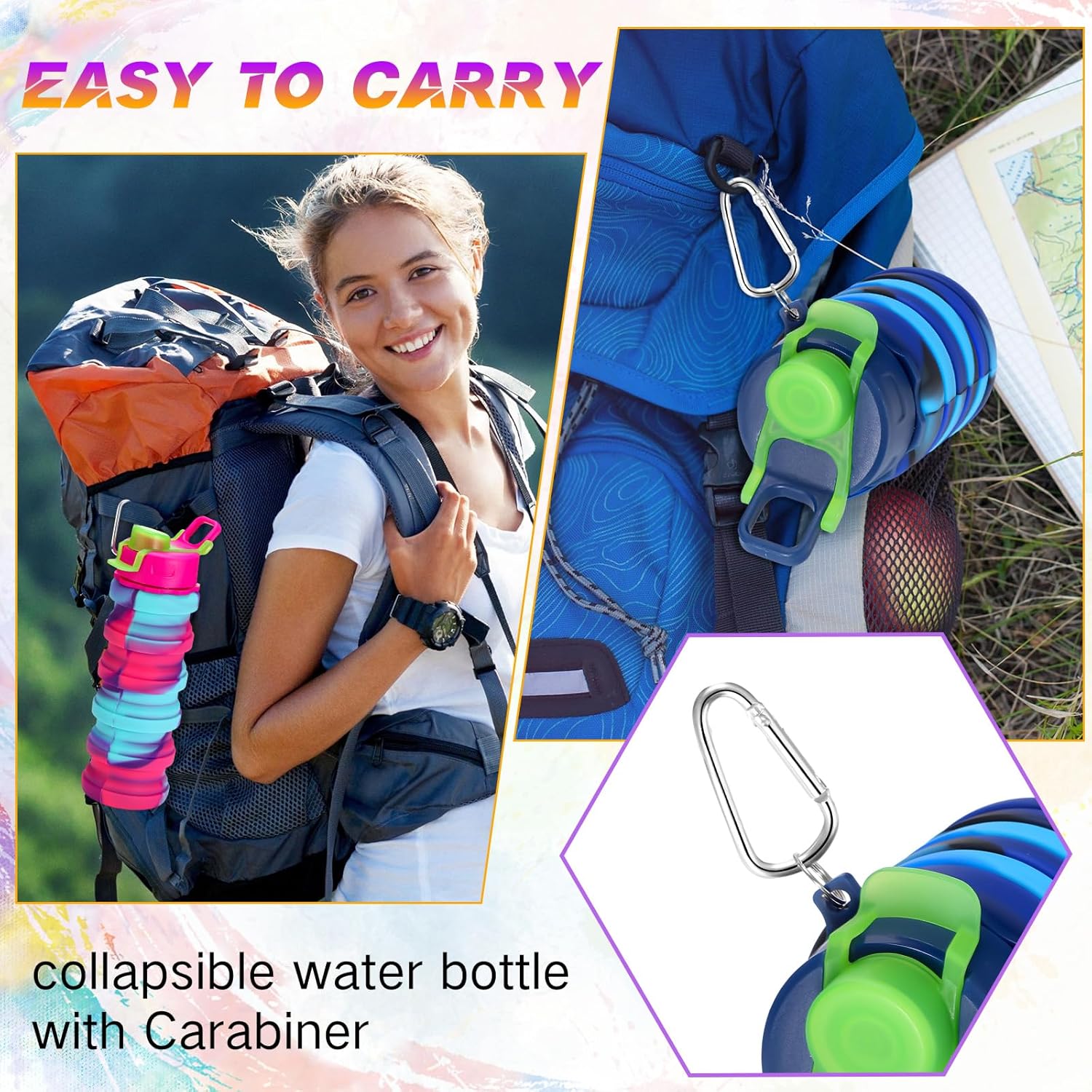Sunnyray 40 Pack Collapsible Water Bottles 17oz Silicone Foldable Water Bottle Bulk Portable Leak Proof Reusable Camouflage Sports Bottles with Clip for Travel Hiking Camping Outdoor - Image 5
