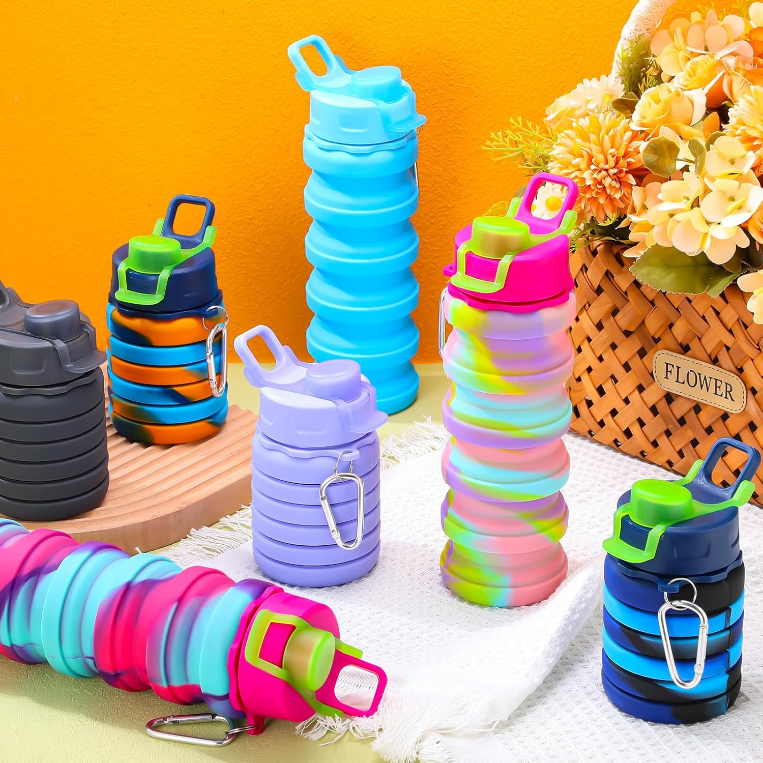 Sunnyray 40 Pack Collapsible Water Bottles 17oz Silicone Foldable Water Bottle Bulk Portable Leak Proof Reusable Camouflage Sports Bottles with Clip for Travel Hiking Camping Outdoor - Image 6